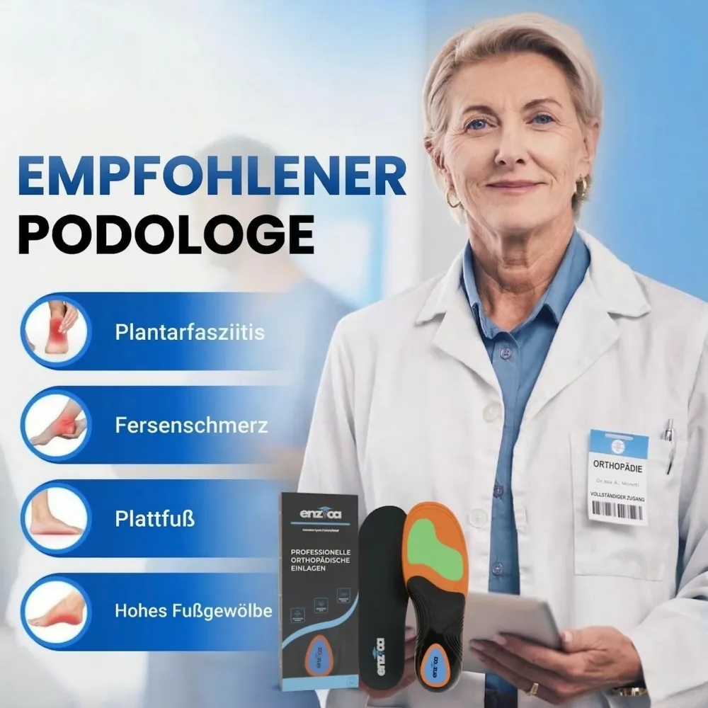 Empfohlener Podologe – Enzica Einlagen helfen bei Plantarfasziitis, Fersenschmerz, Plattfuß und hohem Fußgewölbe